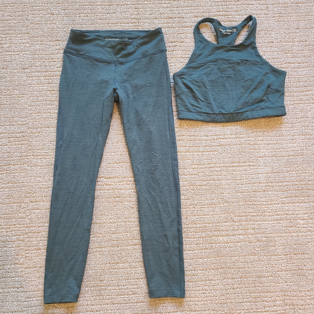 NWOT Outdoor Voices Dark Green Activewear Set Botyon Sz S; Top Sz M